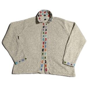 Clare by Icelandic Design Knit Zip Sweater Womens L Beige Multicolor Trim